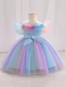 SHEIN Glamorique Kids Baby Girls' Colorful Rainbow Strap Elegant Party Birthday Flower Girl Dress - Multicolor - View 2