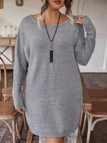 SHEIN LUNE Hơn tay cánh Đầm Áo len Không có thắt lưng - Xám - Xem 4