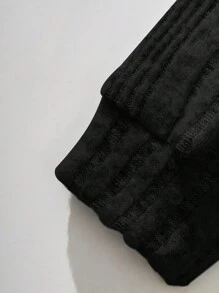 SHEIN Leap Crew Baby Girls Solid Color Long Sleeve Casual High Neck Top & Flared Pants For Baby Girls - Black - View 3