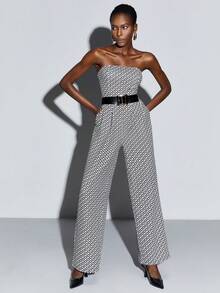 Maija 滿版印花抹胸連體褲不附腰帶 - 黑與白 - 查看 7