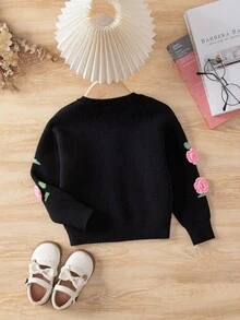 SHEIN Chica Joven Cárdigan con patrón floral - Negro - Ver 2