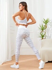 Easithlete Camo Print Wide Waistband Sports Set - Light Grey - View 1