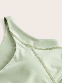 VARSITIE 運動瑜伽基本款胸墊配套坦克上衣和緊身褲套裝 - 綠色 - 查看 6