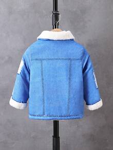 Young Boy Ripped Print Borg Collar Thermal Lined Coat Without Sweater - Blue - View 2