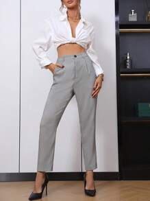 Chiquease 純色斜袋西裝褲 - 灰色 - 查看 4