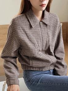DAZY In Houndstooth Thả vai Túi có nắp Áo khoác - màu nâu - Xem 6