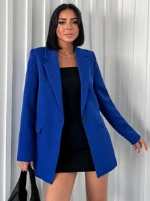 EURMUSE Lapel Neck Single Button Blazer - Royal Blue - View 5