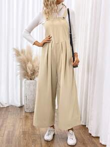 SHEIN Frenchy Solid Overall Jumpsuit Without Tee - Apricot - View 4