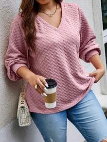 Calvaya 大碼素色V領T恤 - 粉色 - 查看 4