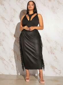 SHEIN SXY Plus Cut Out Front Tank Bodysuit - Black - View 5