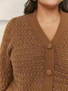 SHEIN Frenchy Plus Solid Button Front Cardigan - Brown - View 6