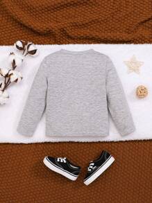 SHEIN Baby Boy Casual Round Neck Long Sleeve Grey Letter Print T-Shirt - Light Grey - View 2