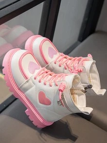 女孩濃烈香調和時尚長毛絨靴子,可愛心裝飾用品,冬天 - 米色 - 查看 4