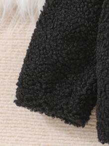 Baby Girl Striped Print Zip Up Teddy Jacket - Black - View 4