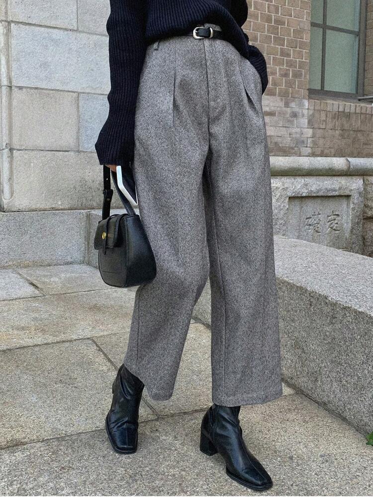Solid Slant Pocket Suit Pants Business Attire