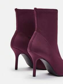 SheIn BIZ 女性時尚彈力靴帶細高跟鞋 - 酒紅色 - 查看 4