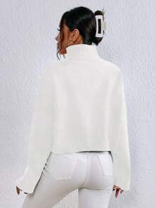EMERY ROSE 高領落肩袖套頭毛衣 - 白色 - 查看 2
