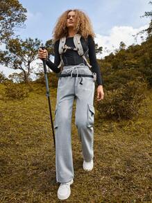 In My Nature In My Nature Letter Graphic Contrast Piping Drawstring Waist Outdoor Sweatpants