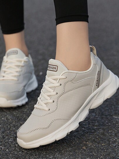 Women's Casual Lightweight Breathable Lace-Up Beige Fabric Athletic Sports Running Shoes, Spring & Autumn,Sneakers For Women