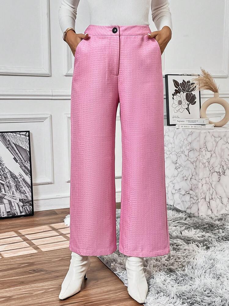 Zipper Fly Wide Leg Pants Fall Cloth For Women