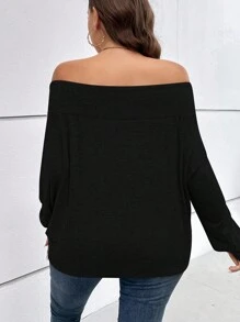 SHEIN Essnce Plus Off Shoulder Batwing Sleeve Tee - Black - View 2