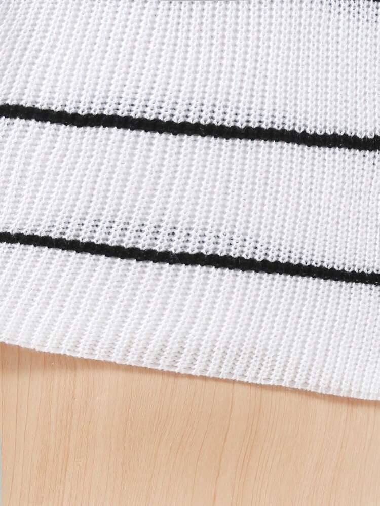 Teen Girl Striped Pattern Turtleneck Split Hem Sweater