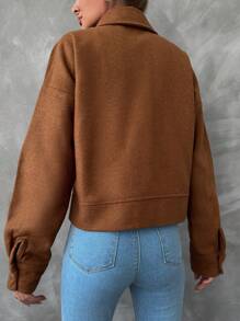 RueChic Flap Pocket Drop Shoulder Overcoat - Brown - View 2