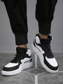 男士高幫休閒時尚運動鞋板鞋 - 黑與白 - 查看 2