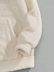 GENTILAND Men Kangaroo Pocket Drawstring Hooded Teddy Jacket - Beige - View 4