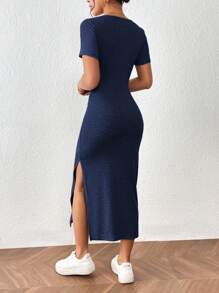 SHEIN Frenchy Vestido de cuello cuadrado de muslo con abertura - Azul Marino - Ver 2