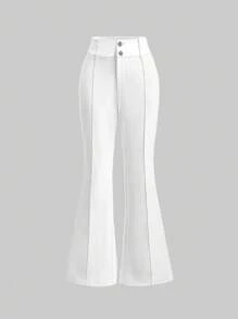 SHEIN MOD Quần ống loe cạp cao - trắng - Xem 1