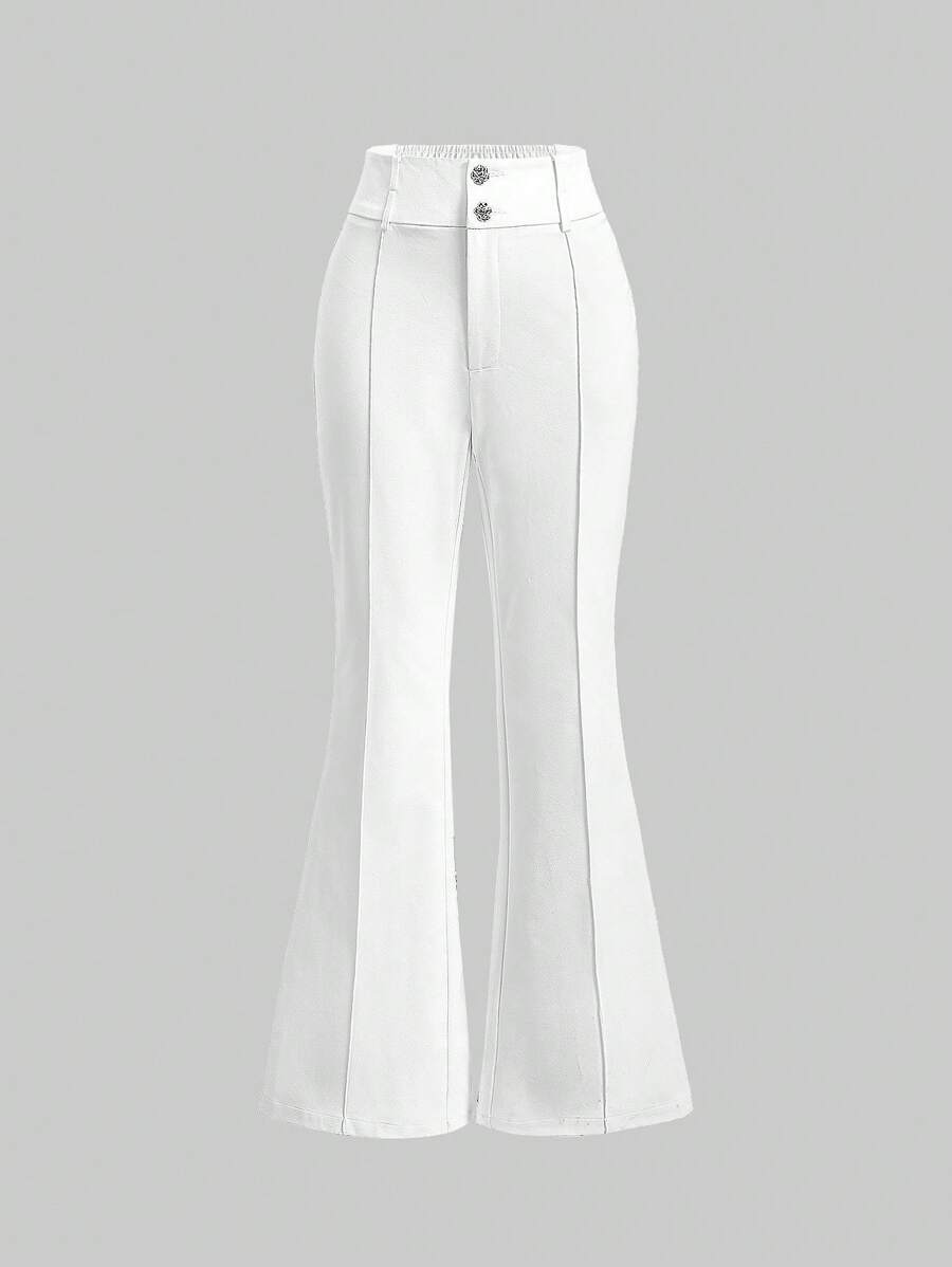 SHEIN MOD Quần ống loe cạp cao - trắng - Xem 1