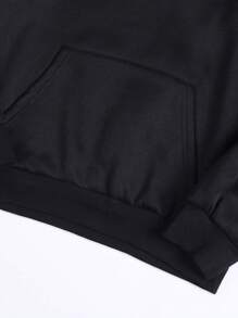 SHEIN EZwear Bản in hình khẩu hiệu & con bướm Túi kangaroo Dây rút Lót nhiệt Hoodie - màu đen - Xem 3