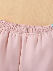 SHEIN Tween Girl Letter Graphic Raglan Sleeve Hoodie & Sweatpants - Multicolor - View 4