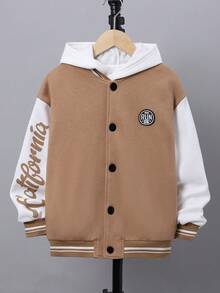 SHEIN 男大童字母圖案補丁細節雙色學院風夾克無連帽衫 - 彩色 - 查看 3