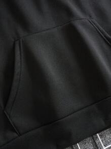 Men Letter & Figure Graphic Pocket Drawstring Hoodie, For Fall, Long Sleeve Top - Black - View 6