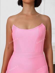 Sexy Side Cut-Out Bra Top With Artificial Feather Details Bodycon Party Midi Dress