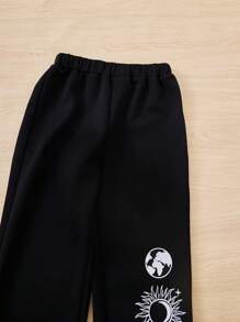 SHEIN Leap Crew Tween Girl 3pcs Letter & Butterfly Print Sweatpants - Multicolor - View 6