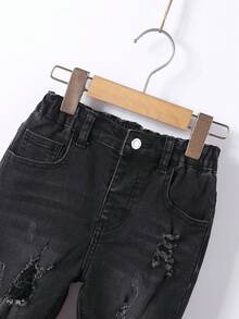 Chàng trai trẻ Rách Frayed Quần legging thẳng - màu đen - Xem 4