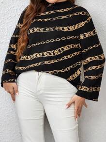 EMERY ROSE Talla grande Jersey con patrón de cadena de cuello alto - Negro - Ver 1
