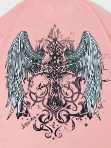 ROMWE MEN Grunge Punk 男士翅膀&印花T恤 - 粉色 - 查看 3