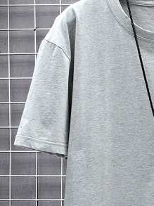 Manfinity 男士大码標語圖案T恤 - 淺灰色 - 查看 3