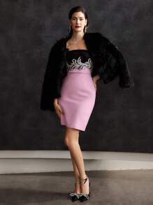 MOTF PREMIUM STRAPLESS BEAD EMBROIDERY DRESS - Multicolor - View 8