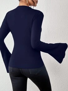 Chiquease Camiseta con mangas acuchilladas y plisadas de un solo color
