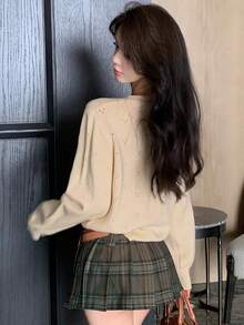 DAZY Chất rắn Thả vai Xoắn Dan Áo len - trắng - Xem 8