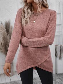 SHEIN Essnce Marled Knit Wrap Hem Sweater - Pink - View 1