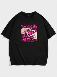 Manfinity Homme Men Plus Heart & Slogan Graphic Tee - Black - View 2