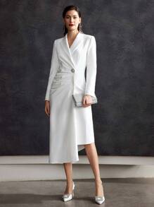 MOTF PREMIUM GATHERED BLAZER MIDI DRESS - White - View 9