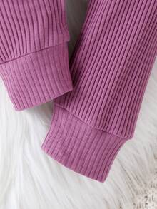 嬰兒女孩荷葉邊連體衣&綁帶連帽汗褲&頭帶 - 紫色 - 查看 7