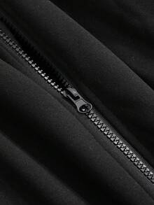 DAZY Solid Drop Shoulder Zip Up Oversized Hoodie - Black - View 6